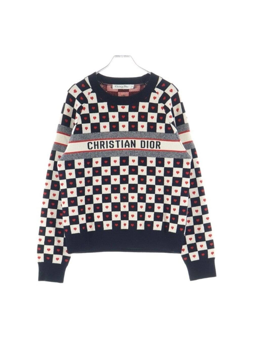 Dior Heart Plaid Cashmere Knit Sweater White Black Red
